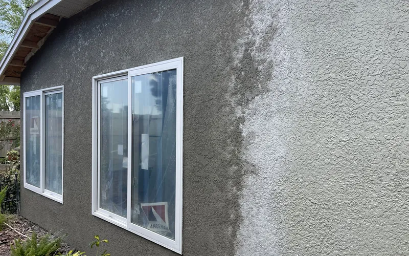 Fresh stucco texture-matched around new windows, Central Florida example