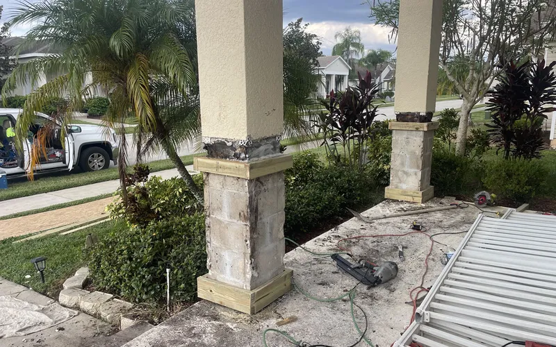 A wall stripped back to the base during a remediation