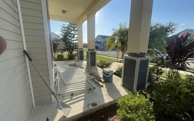 The column wrapped in metal lath mesh over the weather barrier, Central Florida example